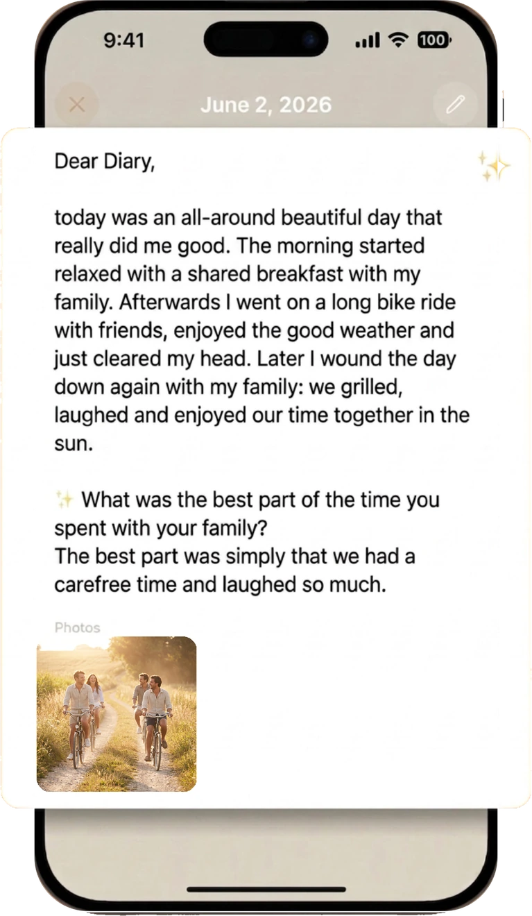 LUME app – AI-written diary entry