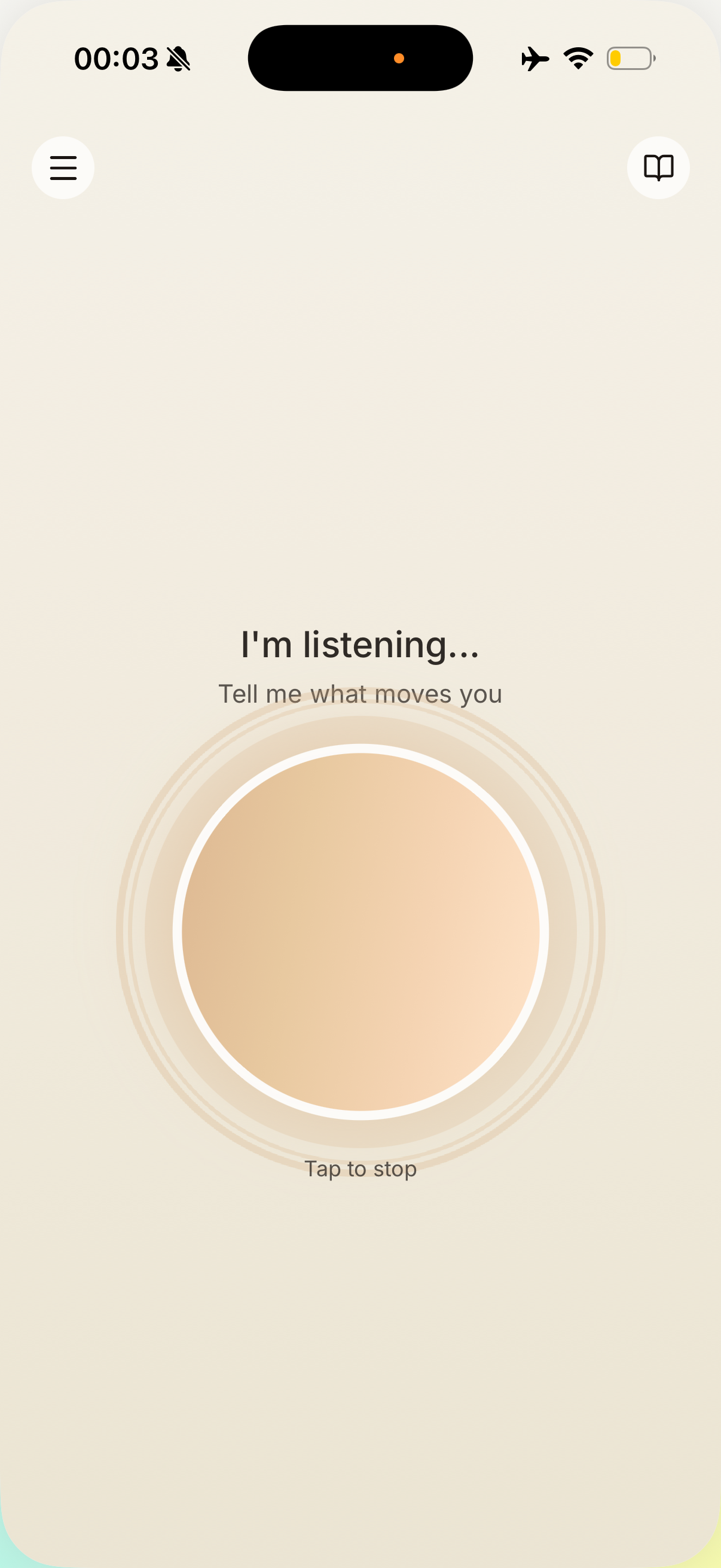 LUME App — Aufnahme-Screen